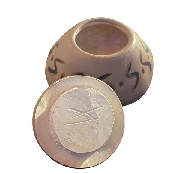 Carved Stone Soapstone Trinket Dish Round Lid Bowl Gourd Tribal Painted - Picture 2 of 9